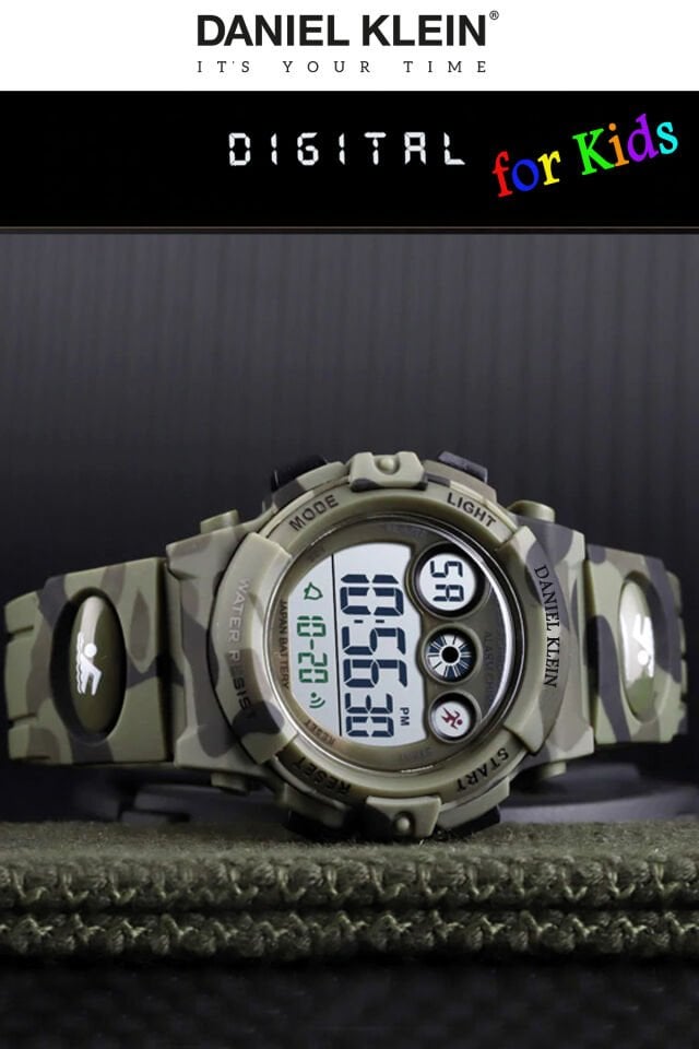 4 Farklı Işıklı, Alarmlı, Kronometreli Asker Yeşili Kamuflaj Erkek Çocuk Kol Saati (5-10 Yaş)