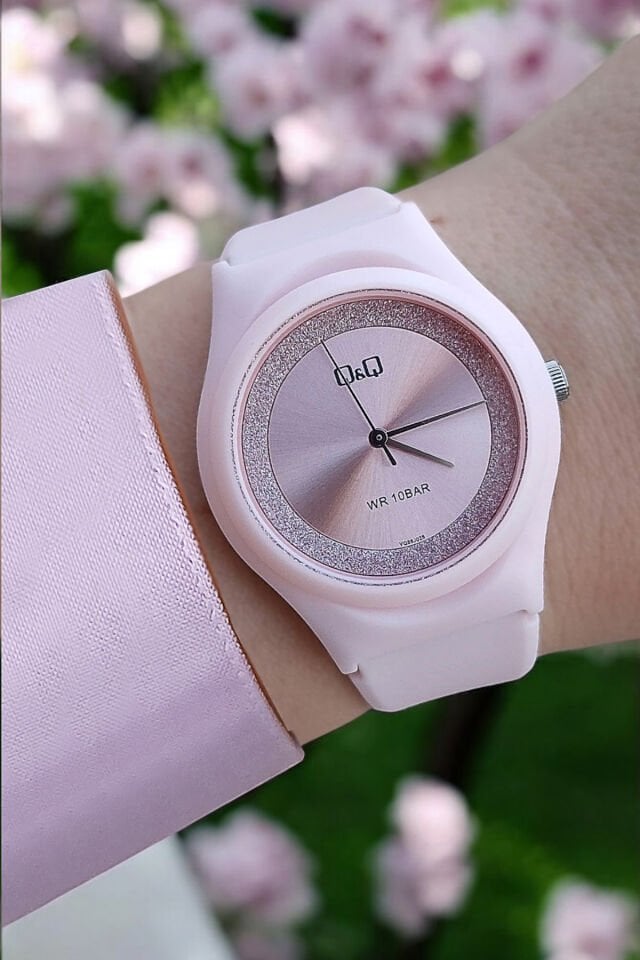 Silikon Kayışlı 10 ATM Su Geçirmez Simli, Pembe Kız Çocuk Kol Saati