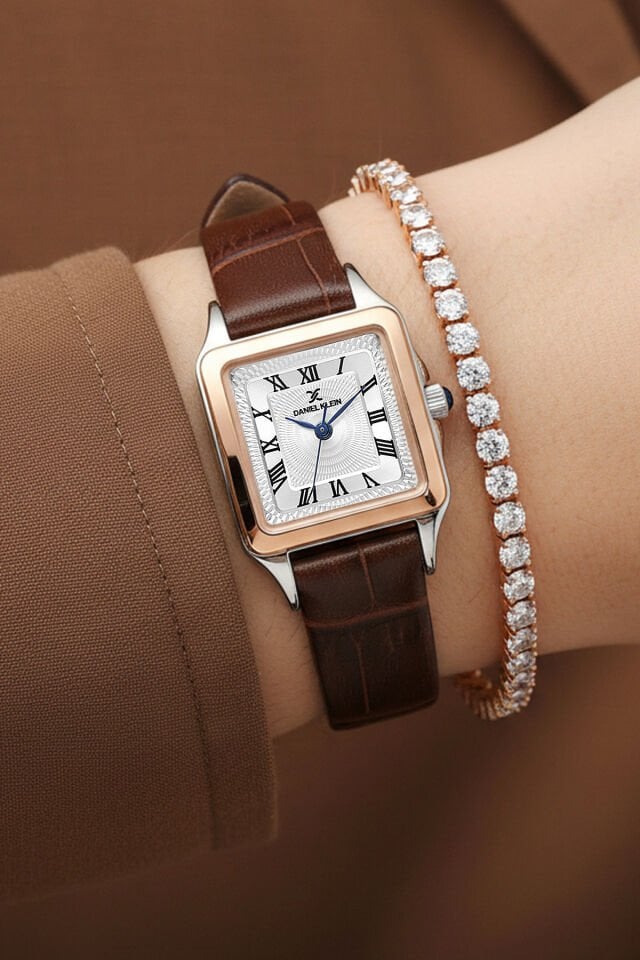 Daniel Klein Kahverengi Deri Kayışlı Kadın Kol Saati, Zirkon Taşlı Bileklik Hediye