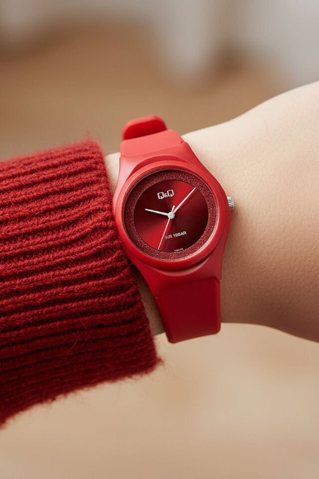 Silikon Kayışlı 10 ATM Su Geçirmez Simli, Kırmızı Kız Çocuk Kol Saati