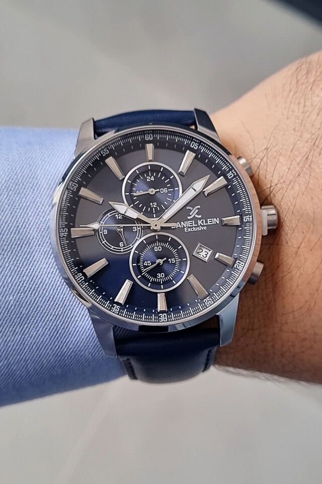 Exclusive Lacivert Deri Kayışlı Tüm Fonksiyonları Aktif Takvimli Erkek Kol Saati