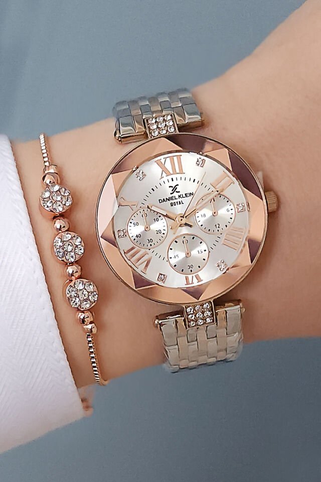 Yeni Model Kesme Camlı Çelik Bilezik Rose/Metalik Kadın Kol Saati - Zirkon Taşlı Bileklik Hediyeli