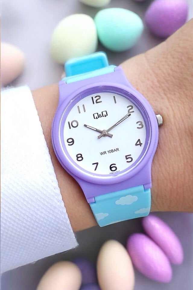 Silikon Kayışlı 10 ATM Su Geçirmez Mor/Mavi Kız Çocuk Kol Saati