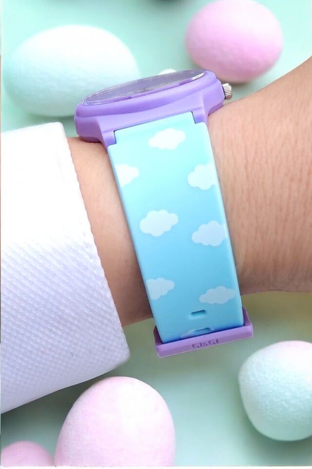 Silikon Kayışlı 10 ATM Su Geçirmez Mor/Mavi Kız Çocuk Kol Saati