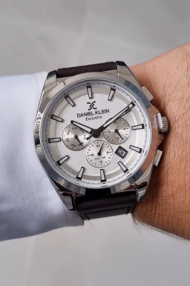 Kahverengi Deri Kayışlı Beyaz Kadran Fonksiyonları Aktif Takvimli Erkek Kol Saati