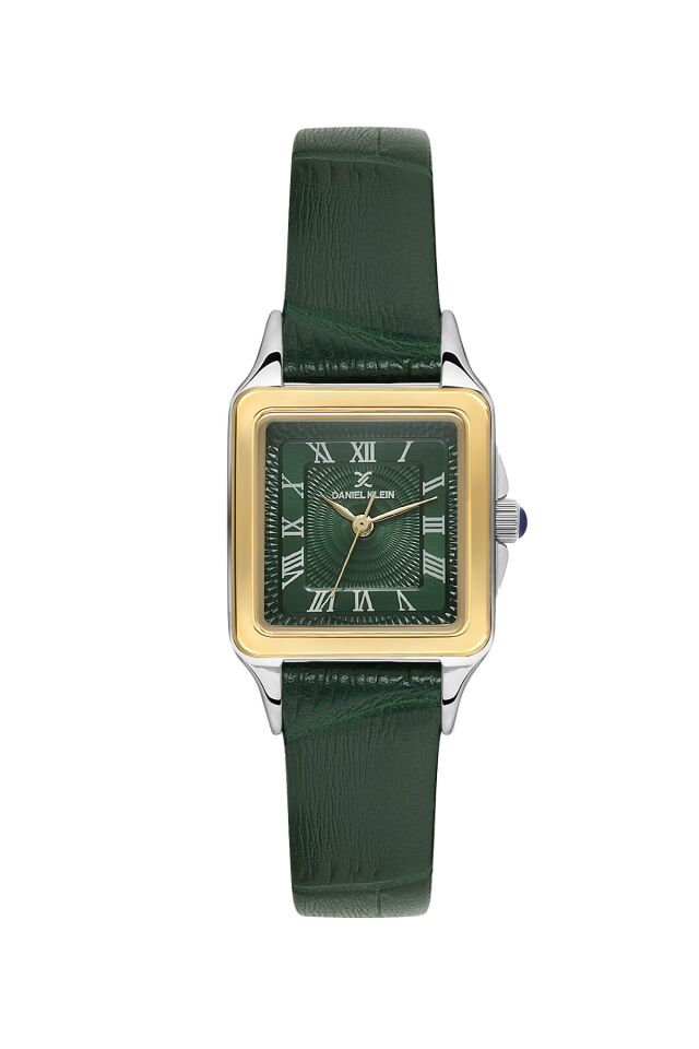 Daniel Klein Yeşil Deri Kayışlı Kadın Kol Saati, Zirkon Taşlı Bileklik Hediyeli