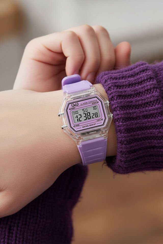 Silikon Kayışlı 10 ATM Su Geçirmez Mor/Mavi Kız Çocuk Kol Saati