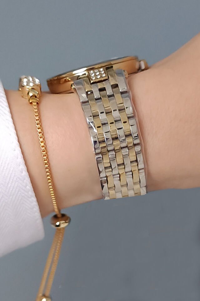 Yeni Model Kesme Camlı Çelik Bilezik Yeşil Kadran Kadın Kol Saati - Zirkon Taşlı Bileklik Hediyeli