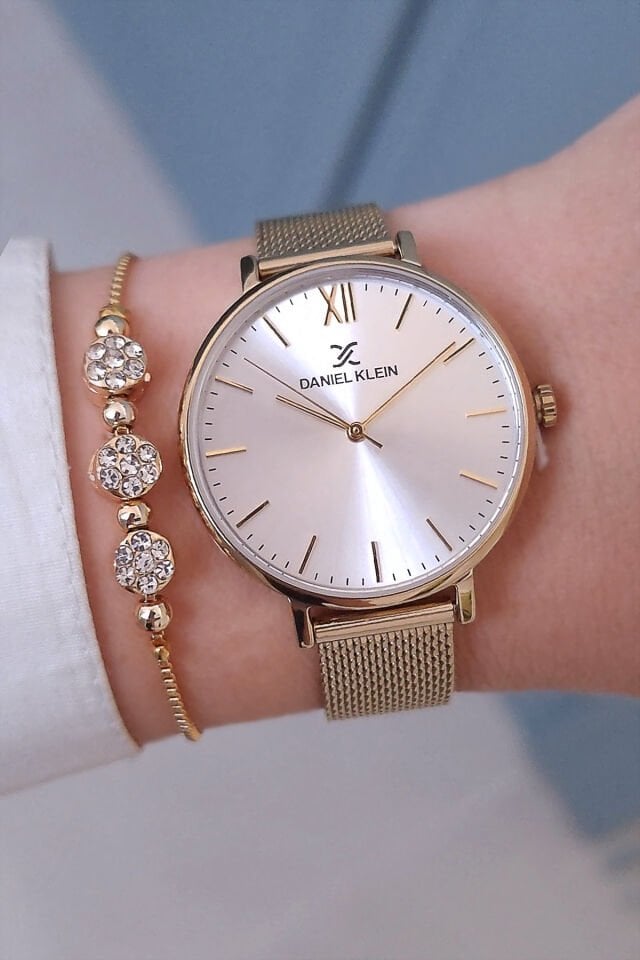 3ATM Su Geçirmez 35 mm Altın Sarısı Hasır Çelik Bilezik Kadın Kol Saati, Taşlı Bileklik Hediyeli