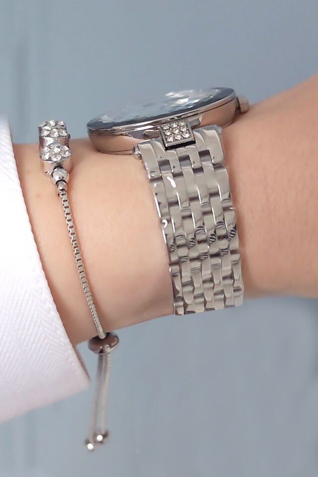 Yeni Model Kesme Camlı Çelik Bilezik Metalik Kadın Kol Saati - Zirkon Taşlı Bileklik Hediyeli