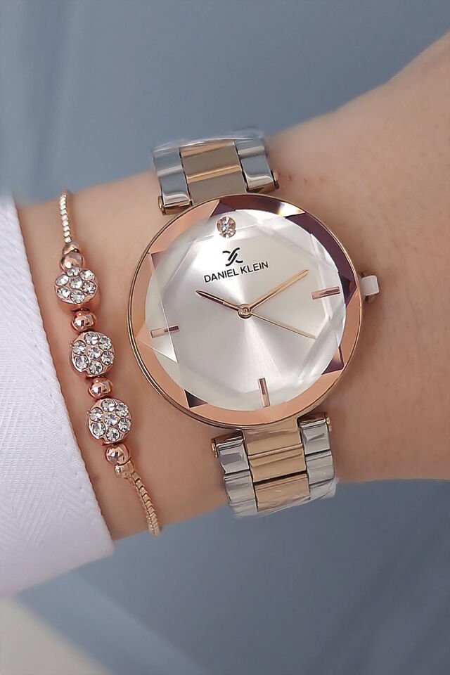 Kesme Camlı Çelik Bilezik Rose Gold/Metalik Kadın Kol Saati - Zirkon Taşlı Bileklik Hediyeli