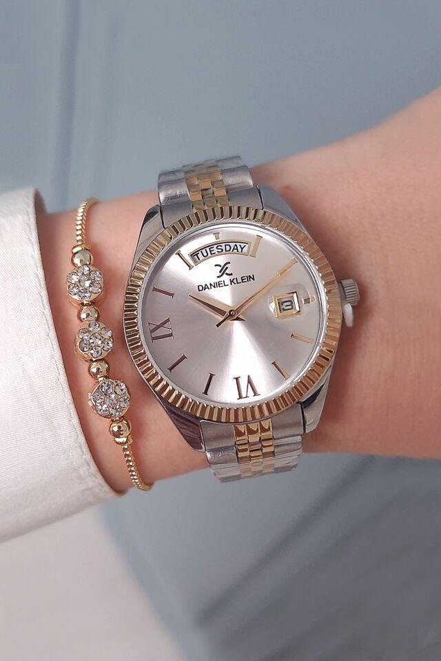 Yeni Model Jübile Bilezikli Takvimli Altın/Metalik Kadın Kol Saati, Taşlı Bileklik Hediyeli