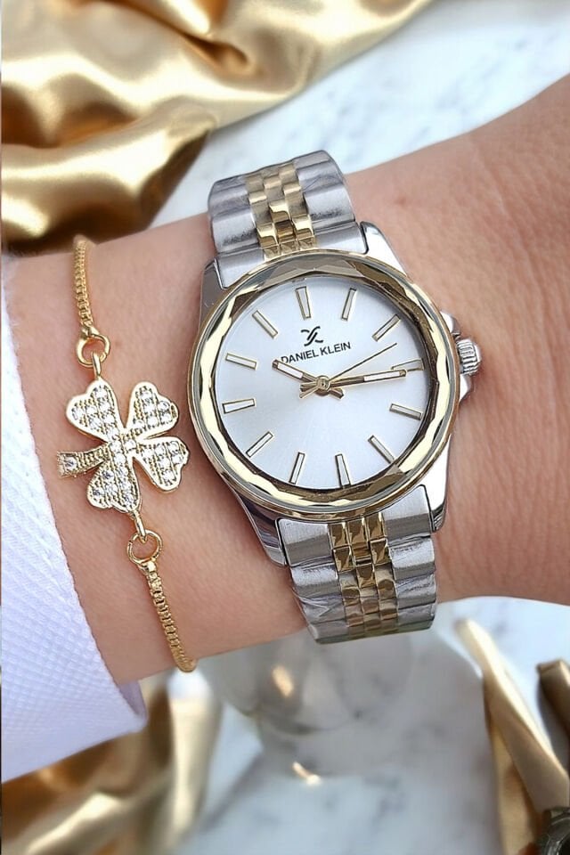 Kesme Camlı 29 mm Altın/Metalik Şık Kadın Kol Saati, Taşlı Bileklik Hediyeli