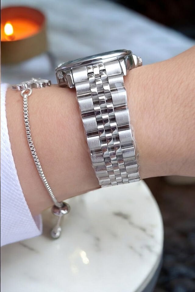 Kesme Camlı 29 mm Metalik Şık Kadın Kol Saati, Taşlı Bileklik Hediyeli