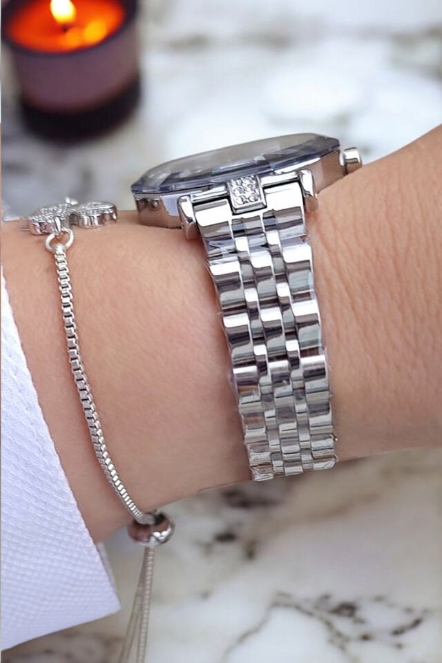 Yeni Model Kesme Camlı Taşlı 3 ATM Su Geçirmez Metalik Kadın Kol Saati, Taşlı Bileklik Hediye