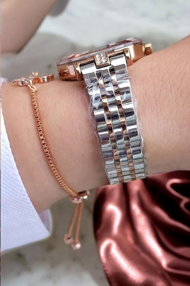 Yeni Model Kesme Camlı Taşlı 3 ATM Su Geçirmez Rose/Metalik Kadın Kol Saati, Taşlı Bileklik Hediye