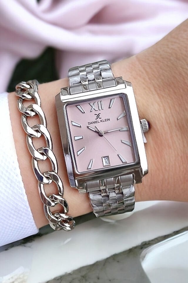 Yeni Model Kare Kasa Zincirli 3 ATM Su Geçirmez Pembe Kadran Kadın Kol Saati, Zincir Bileklik Hediye