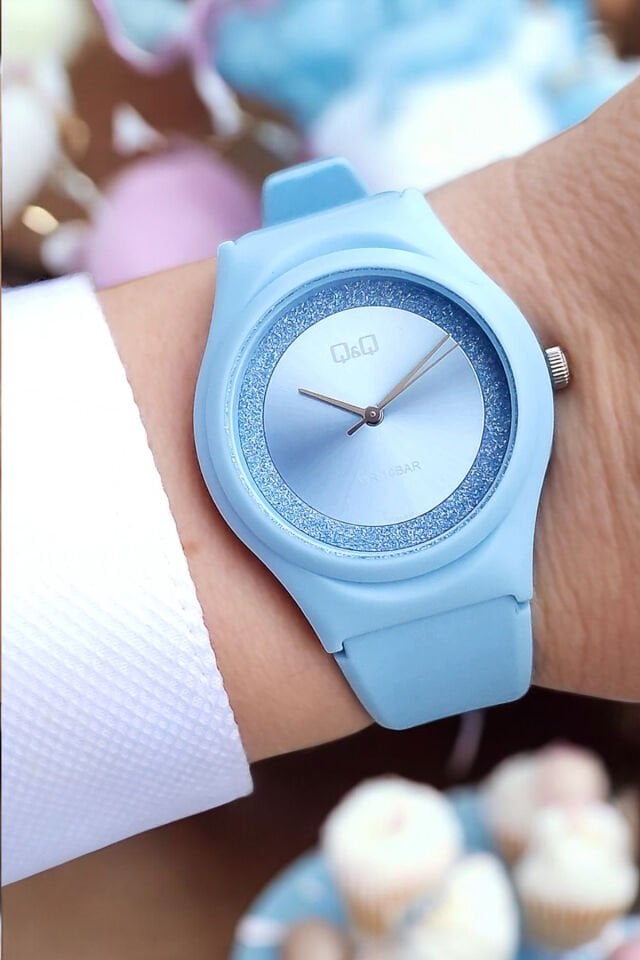 Silikon Kayışlı 10 ATM Su Geçirmez Simli, Mavi Kız Çocuk Kol Saati