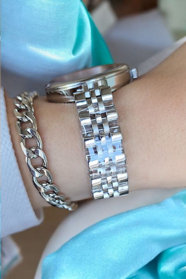 Takvimli Swarovski Taşlı 5ATM Su Geçirmez Yeşil Sedef Kadran Çelik Kadın Kol Saati Bileklik Hediyeli