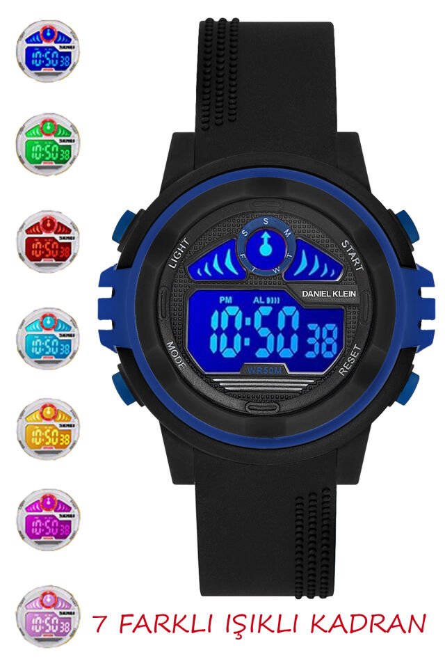 5-10 Yaş İçin, 7 Farklı Kadran Işıklı, Alarmlı, Kronometreli Siyah Erkek Çocuk Kol Saati