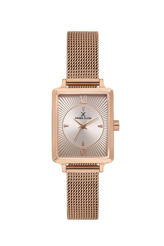 Rose Gold Hasır Çelik Bilezik 23 mm Dikdörtgen Kadın Kol Saati, Taşlı Bileklik Hediyeli