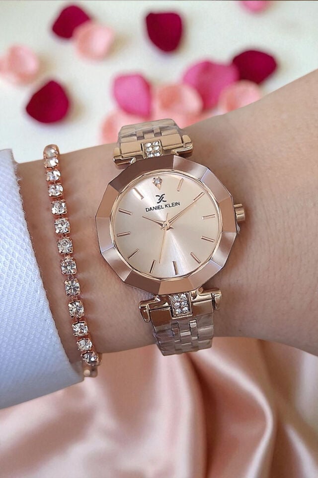 30 mm Kesme Camlı, Taşlı, 3 ATM Su Geçirmez Rose Gold Kadın Kol Saati, Taşlı Bileklik Hediyeli