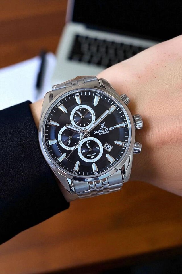 Exclusive Tüm Fonksiyonları Aktif, Takvimli, Çelik Bilezik Siyah Kadran Erkek Kol Saati