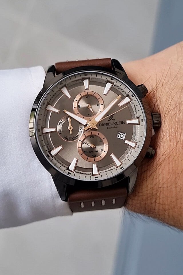 Kahverengi Deri Kayışlı Fonksiyonları Aktif Takvimli Erkek Kol Saati