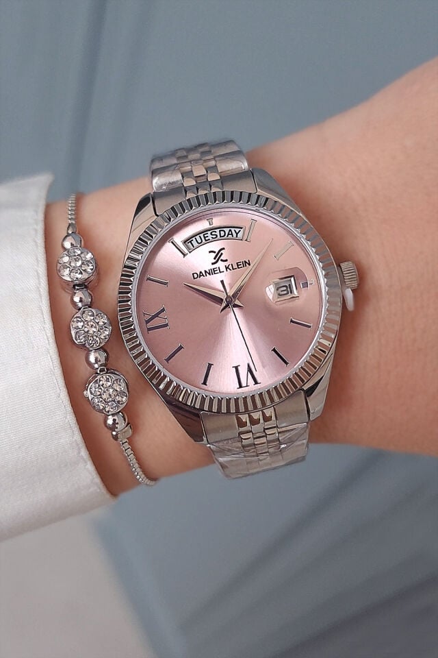 Yeni Model Jübile Bilezik Takvimli Açık Pembe Kadranlı Kadın Kol Saati, Taşlı Bileklik Hediyeli