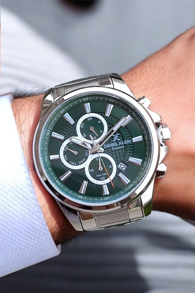 Exclusive Tüm Fonksiyonları Aktif, Takvimli, Çelik Bilezik Yeşil Kadran Erkek Kol Saati