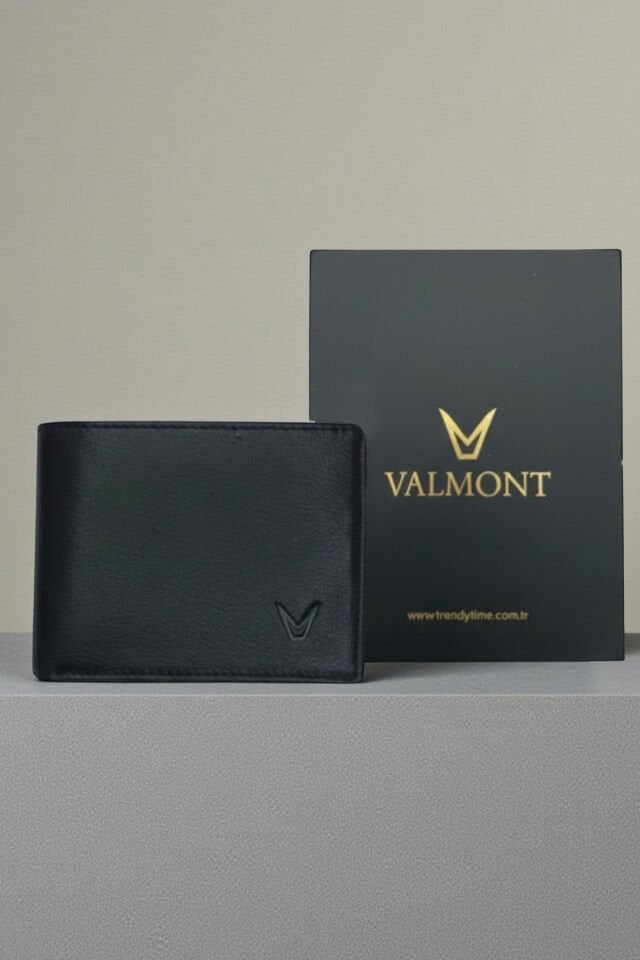 Valmont Hakiki Deri, Hediyelik Özel Kutulu, Kartlıklı, Bozuk Para Gözlü Siyah Erkek Cüzdanı