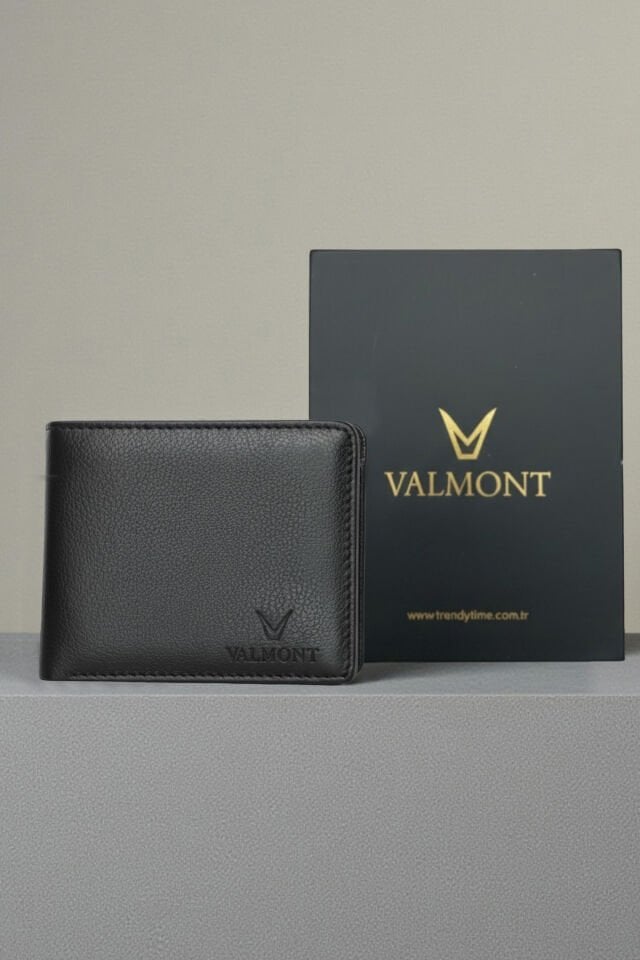 Valmont Suni Deri, Hediyelik Özel Kutulu, Kredi Kartı Gözlü Siyah Erkek Cüzdanı