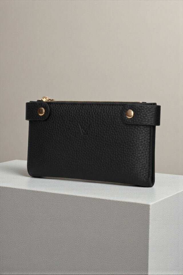 Valmont Özel Kutulu, Fermuarlı, Kartlıklı, Çok Bölmeli Siyah Şık Deri Kadın Cüzdanı