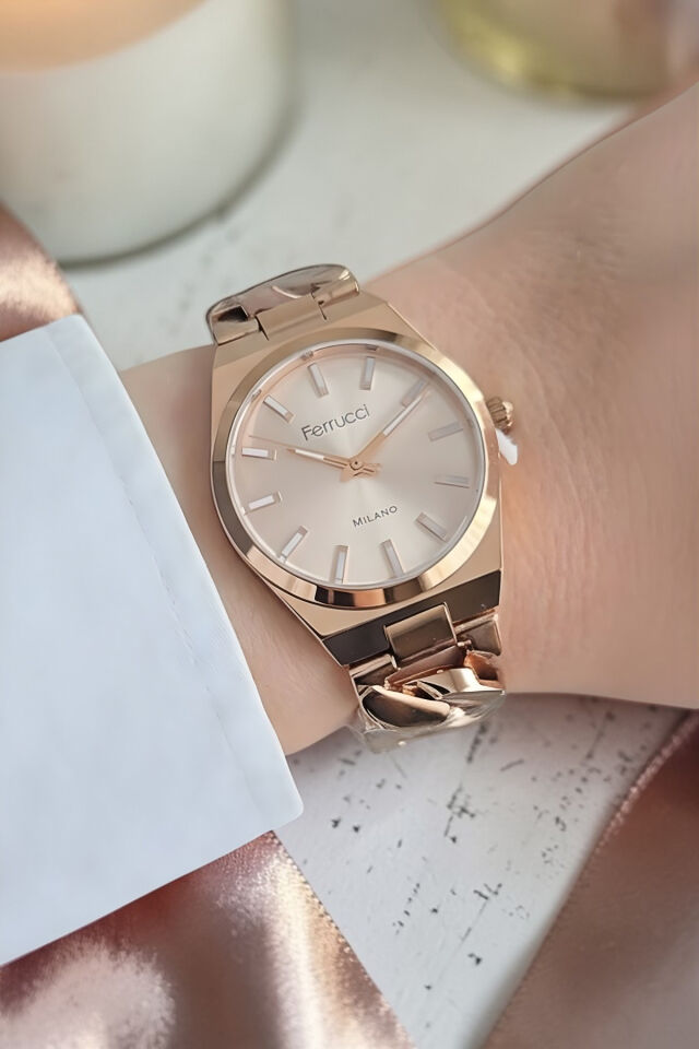 Zİncirli Model Çelik Bilezik Rose Gold Kadın Kol Saatİ