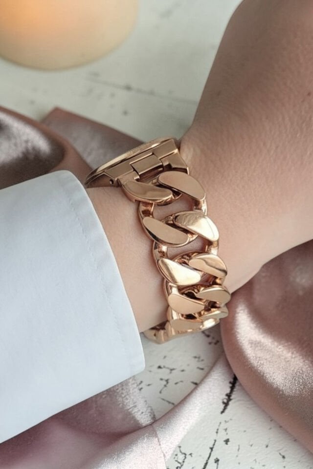 Zİncirli Model Çelik Bilezik Rose Gold Kadın Kol Saatİ