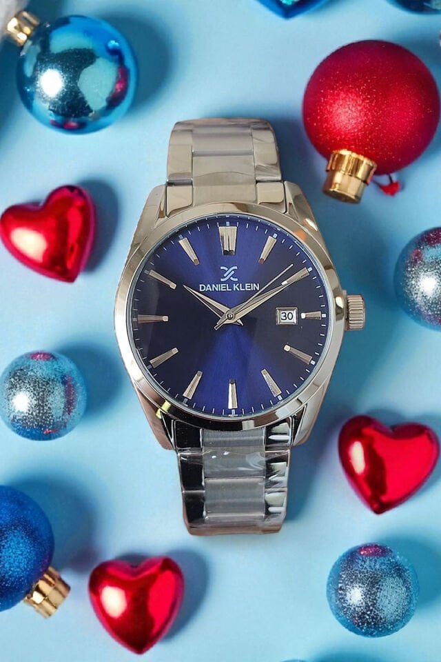 Çelik Bilezik Lacivert Kadran Metalik Erkek Kol Saati + Zincir Bileklik Hediyeli