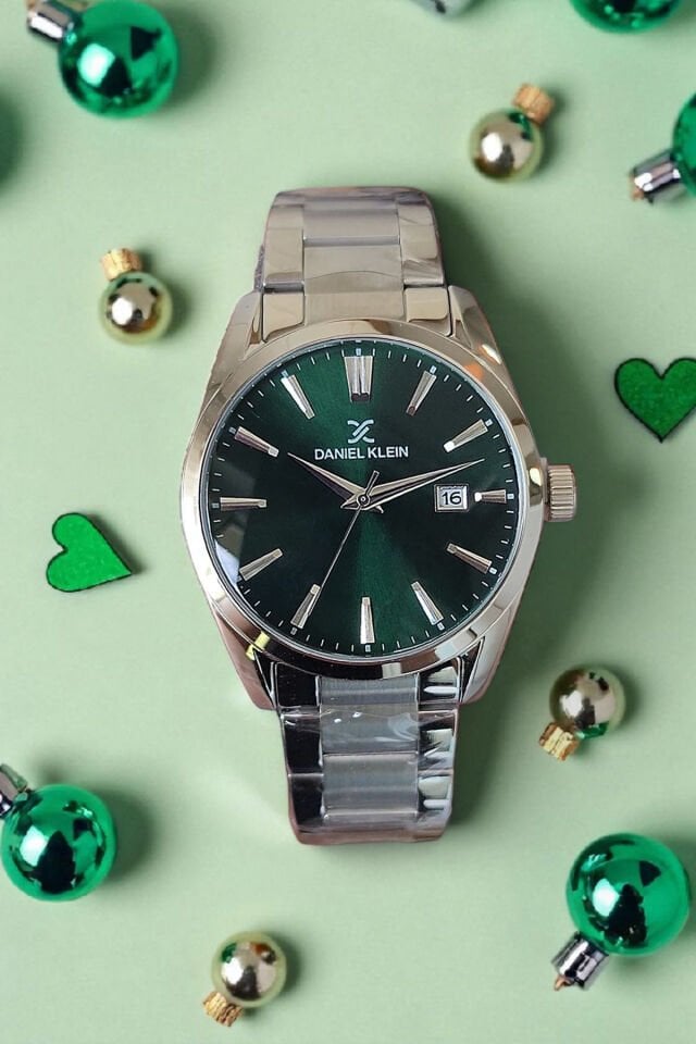 Çelik Bilezik Yeşil Kadran Metalik Erkek Kol Saati + Zincir Bileklik Hediyeli