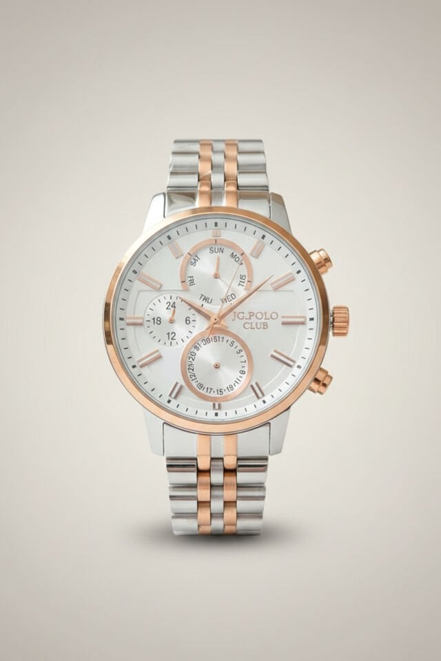 JG POLO Çelik Bilezik Rose/ Metalik Erkek Kol Saati + Bileklik Hediyeli