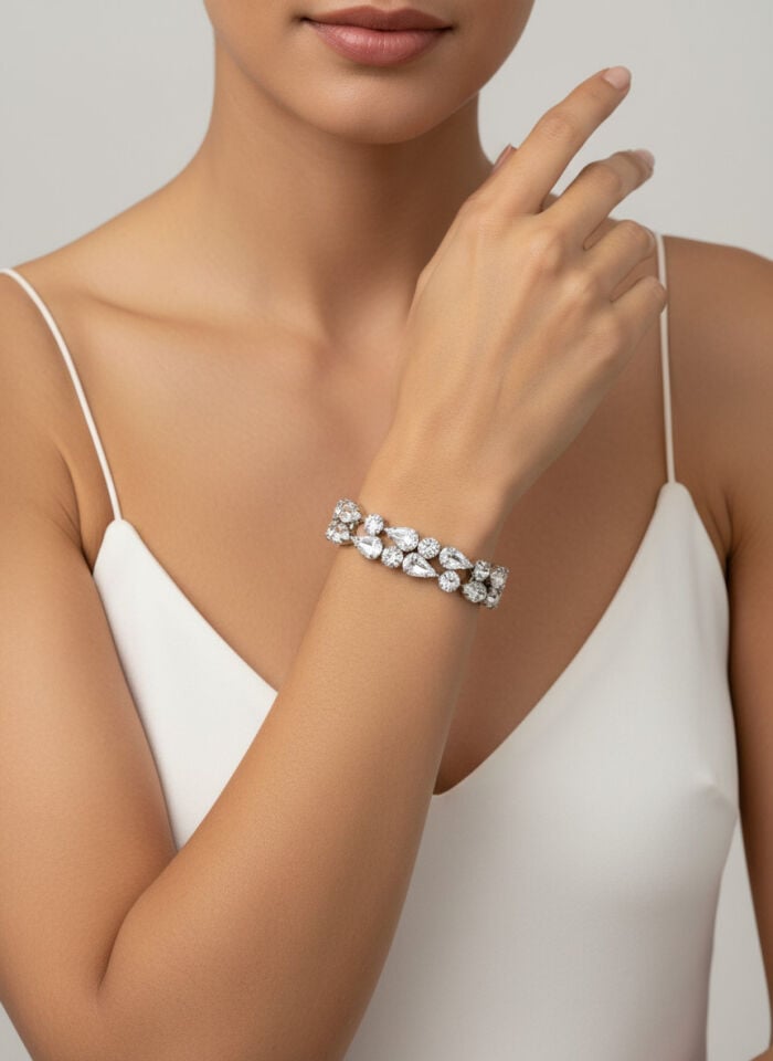 Valmont Accessories Çift Sıra Yuvarlak Damla Taşlı Kadın Bileklik, Davet ve Gece Kombin
