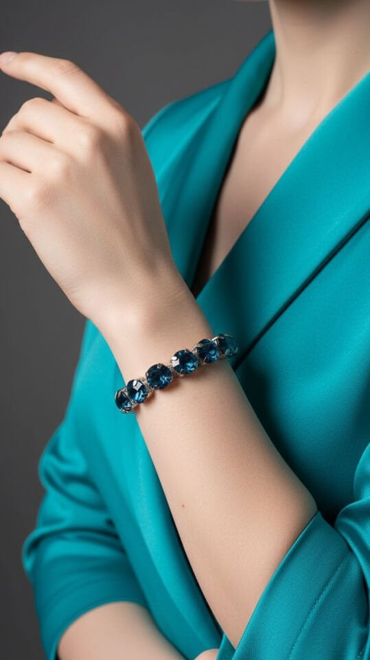 Valmont Accessories Büyük Yuvarlak Taşlı Koyu Turkuaz Kadın Bileklik, Davet ve Gece Kombin