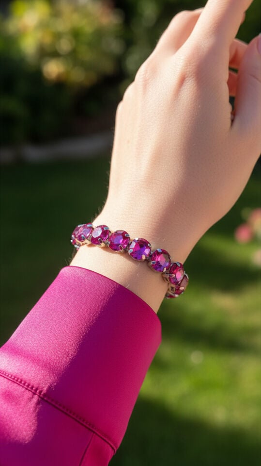 Valmont Accessories Büyük Yuvarlak Taşlı Fuşya Pembe Kadın Bileklik, Davet ve Gece Kombin