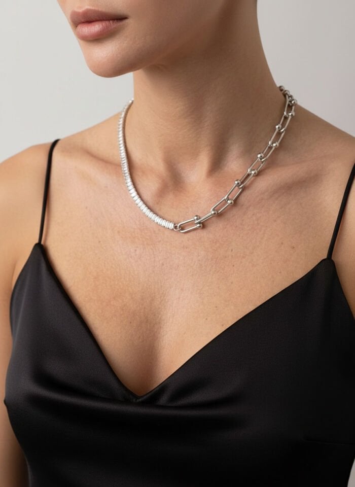 Valmont Accessories Baget Kesim Zirkon Taşlı Ataç Gümüş Kolye ve Küpe Seti - Düğün, Kına, Nişan Gelin Takı Seti