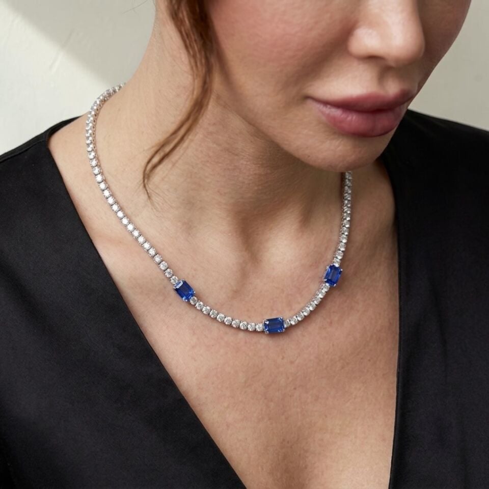 Valmont Accessories Lacivert Su Yolu Kadın Kolye- Düğün, Kına, Nişan Gelin Takı Seti
