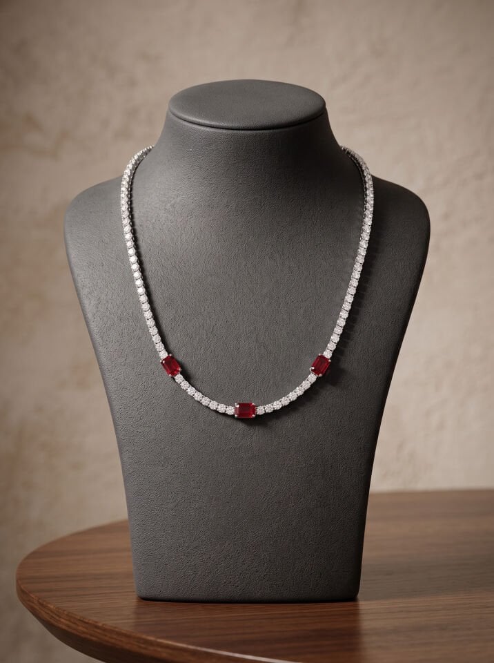 Valmont Accessories Kırmızı Su Yolu Kadın Kolye- Düğün, Kına, Nişan Gelin Takı Seti