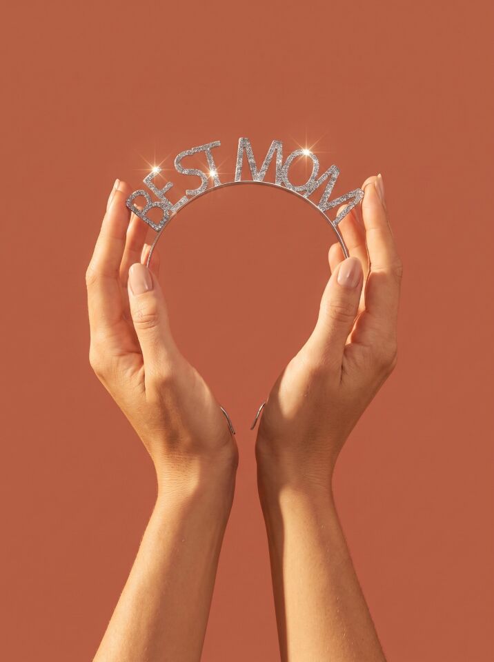 Valmont Accessories Best Mom Yazılı Kristal Taşlı Işıltılı Kutlama Tacı