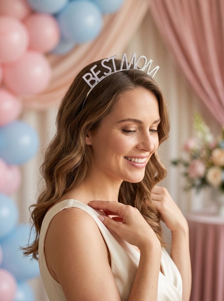 Valmont Accessories Best Mom Yazılı Kristal Taşlı Işıltılı Kutlama Tacı