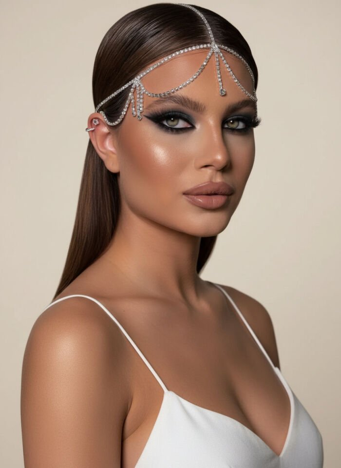 Valmont Accessories Kadın Kristal Taşlı Alın Zinciri Bohem Saç Aksesuarı Özel Gün Kutlama Tacı