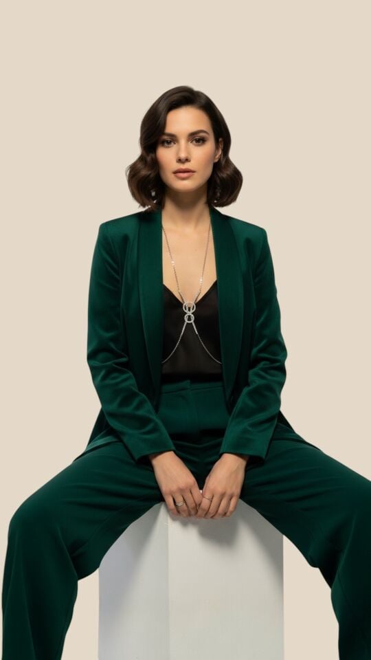 Valmont Accessories Kadın Kristal Halkalı Taşlı Göğüs Aksesuarı Dekolteli Abiye Elbise Takısı Şık Tasarım