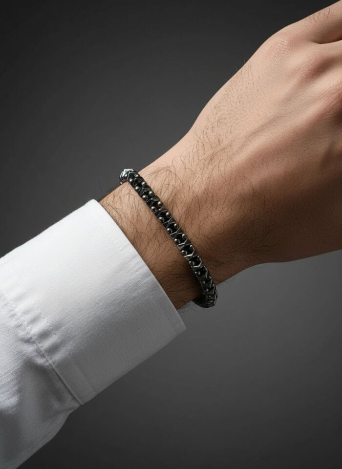 Erkek Füme Metalik Geometrik Detaylı Modern Bileklik