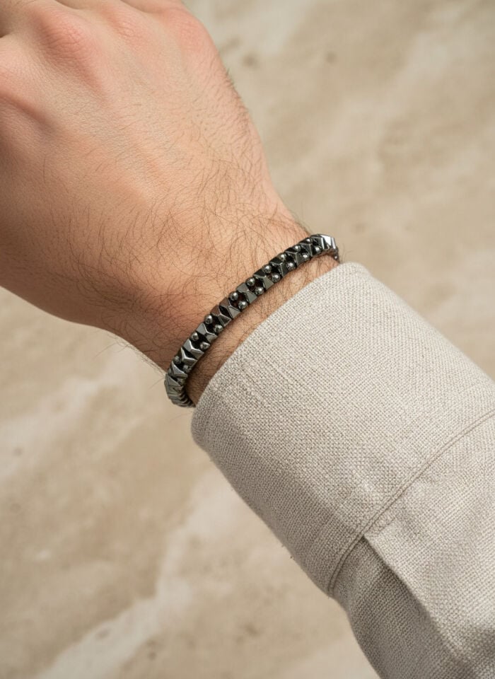 Erkek Füme Metalik Geometrik Detaylı Modern Bileklik